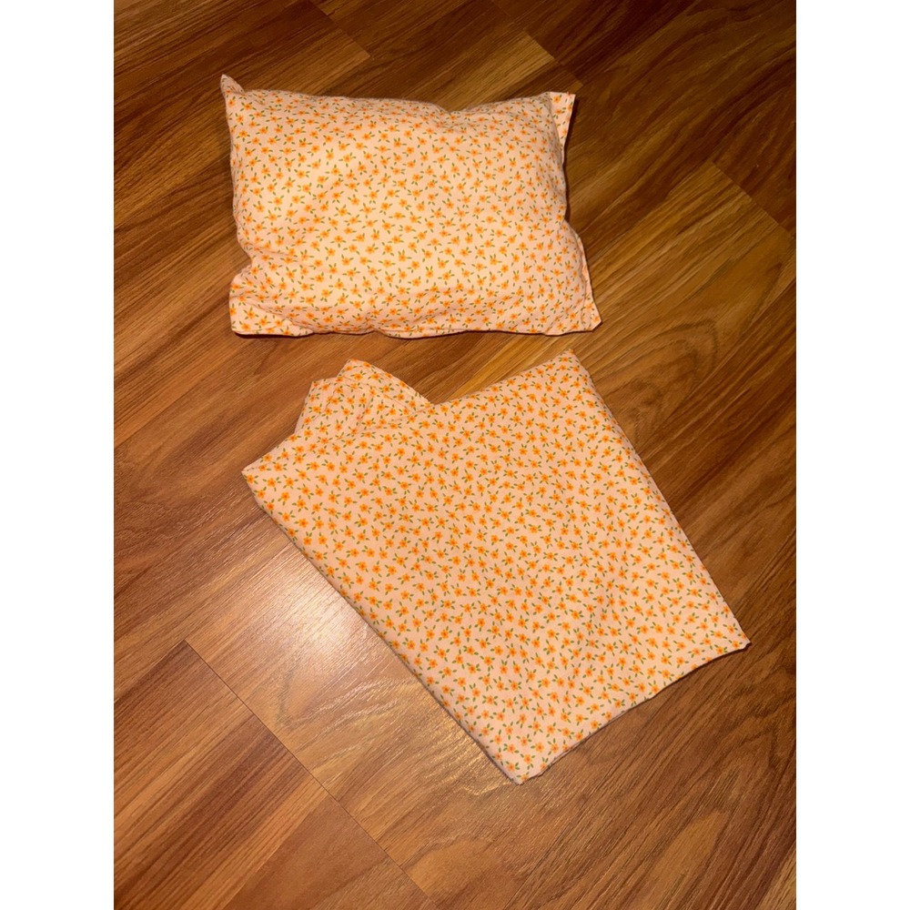 Vintage sheet & Pillow Set Peach‎ Orange Cottagecore for cabbage patch doll